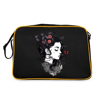 Gothic Mädchen und Schmetterlinge: Aesthetic - Retro Tasche - Schwarz/Gold - Hinten