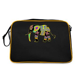 Elefanten bunter Elefant - Retro Tasche - Schwarz/Gold - Hinten
