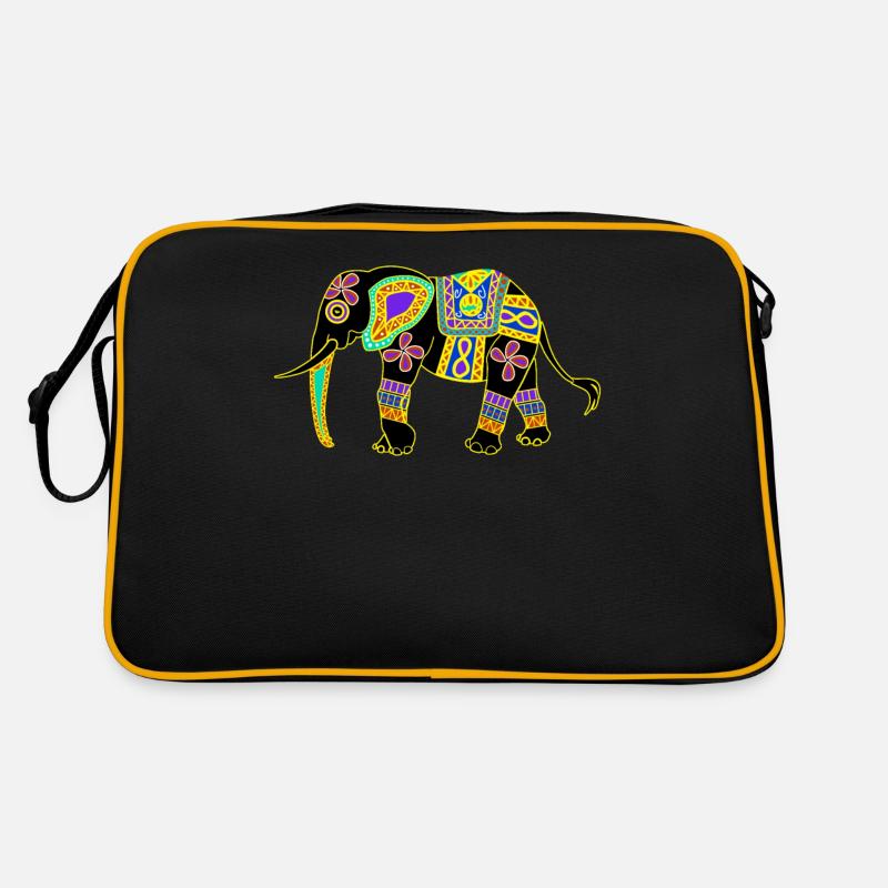 Éléphant éléphant coloré - Sac Retro - noir/or
