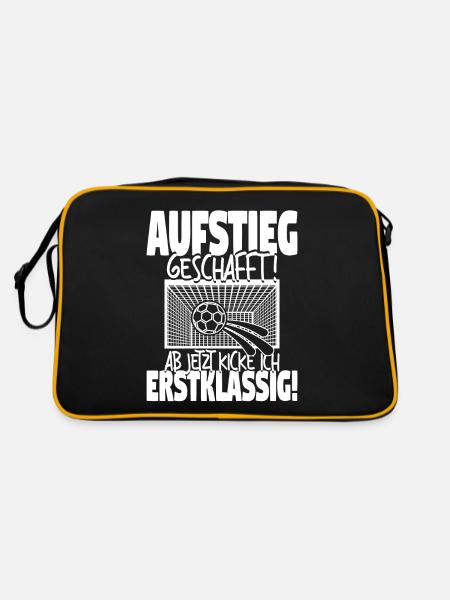 Einschulung Schulkind Fußball Schulanfang Geschenk - Retro Tasche - Schwarz/Gold - Hinten