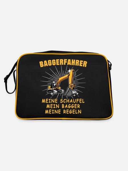 Bagger Baggerfahrer Baggern - Retro Tasche - Schwarz/Gold - Hinten