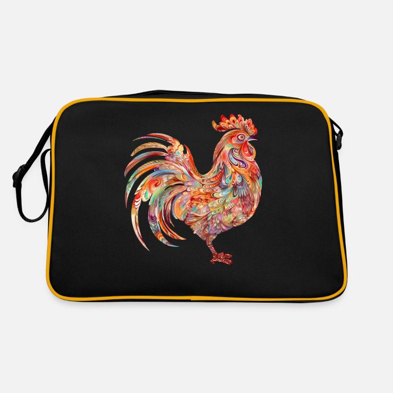 Lebendiger blumiger bunter Hahn Retro Tasche