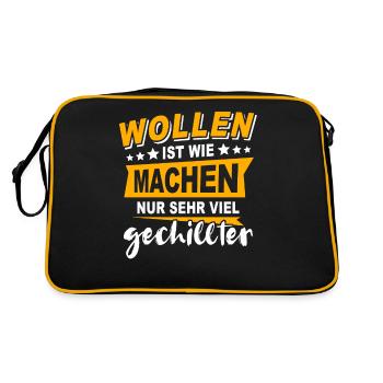 Wollen Machen Chillen - Retro Tasche - Schwarz/Gold - Hinten