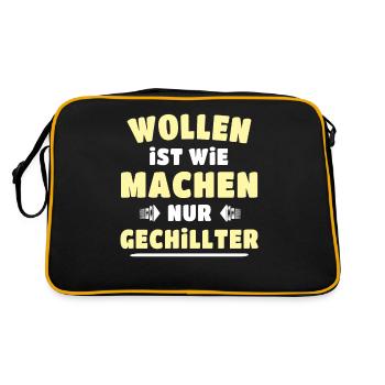 Wollen Machen Chillen - Retro Tasche - Schwarz/Gold - Hinten