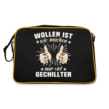 Wollen Machen Chillen - Retro Tasche - Schwarz/Gold - Hinten