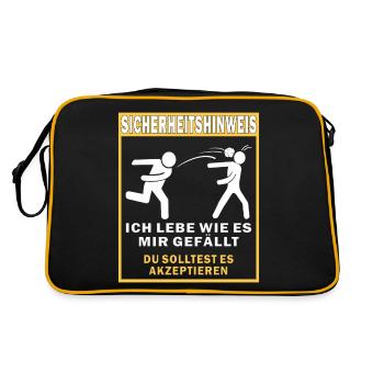 SICHERHEITSHINWEIS ICH LEBE WIE ES MIR GEFÄLL - Retro Tasche - Schwarz/Gold - Hinten