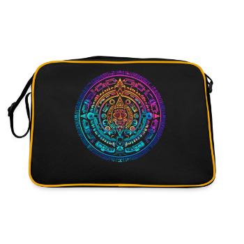 Mystisches buntes aztekisches Sonnenkalender-Design - Retro Tasche - Schwarz/Gold - Hinten