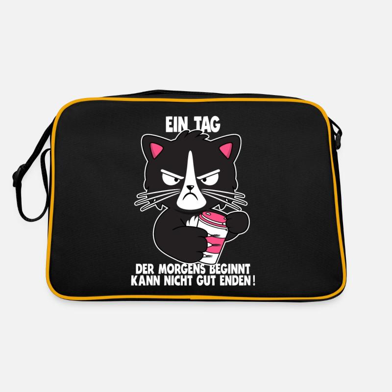 Katze Kaffee Morgenmuffel Faul Spruch Geschenk Retro Tasche