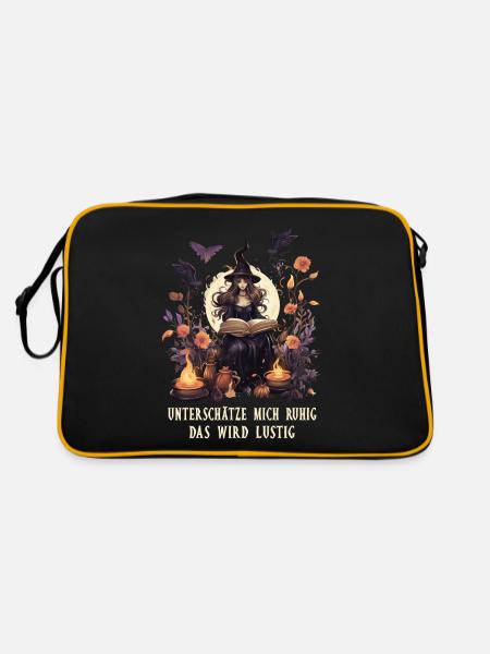 Unterschätze mich ruhig - Hexe Hexerei lustig - Retro Tasche - Schwarz/Gold - Hinten