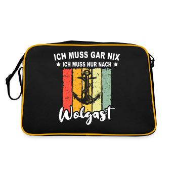 Wolgast Sprüche Wolgaster Spruch - Retro Tasche - Schwarz/Gold - Hinten