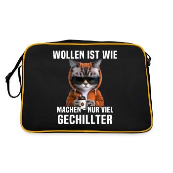 Katze Chillen - Retro Tasche - Schwarz/Gold - Hinten