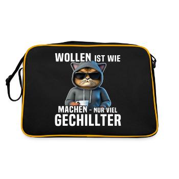 Lustige Katze - Retro Tasche - Schwarz/Gold - Hinten