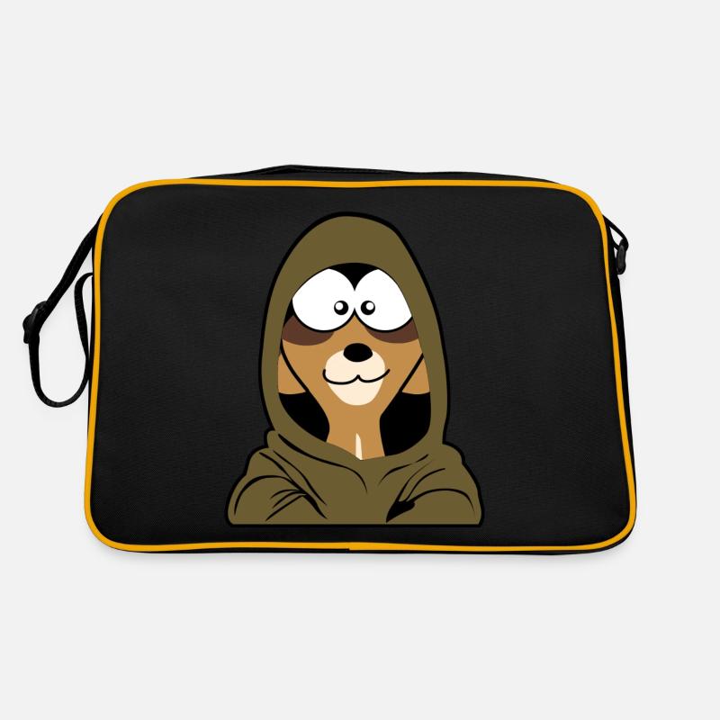 Erdmännchen mit Kaputze - Retro Tasche - Schwarz/Gold