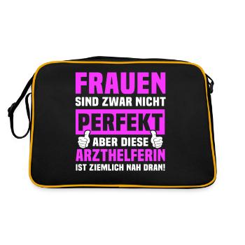 Arzthelferin Sprüche - Retro Tasche - Schwarz/Gold - Hinten