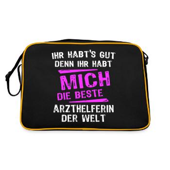 Arzthelferin Spruch - Retro Tasche - Schwarz/Gold - Hinten