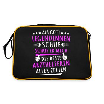 Arzthelferin Sprüche - Retro Tasche - Schwarz/Gold - Hinten