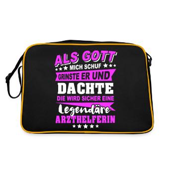 Arzthelferin Sprüche - Retro Tasche - Schwarz/Gold - Hinten