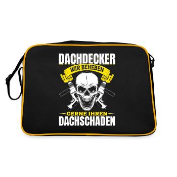 Dachdecker – Wir beheben gerne Ihren Dachschaden - Retro Tasche - Schwarz/Gold - Hinten