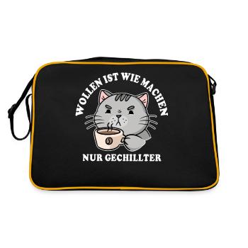 Katze - Retro Tasche - Schwarz/Gold - Hinten