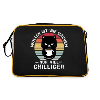 Katzen Sprüche - Retro Tasche - Schwarz/Gold - Hinten