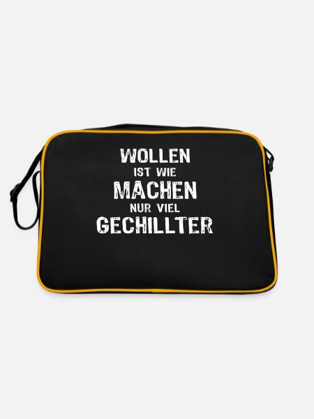 Lustige Sprüche Machen - Retro Tasche - Schwarz/Gold - Hinten