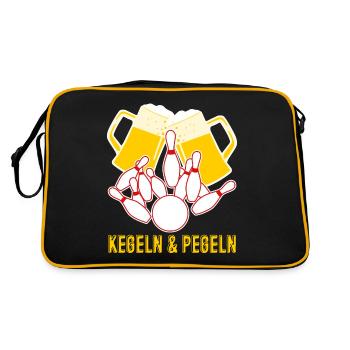 Kegeln Bier trinken Kegler Kegelverein - Retro Tasche - Schwarz/Gold - Hinten