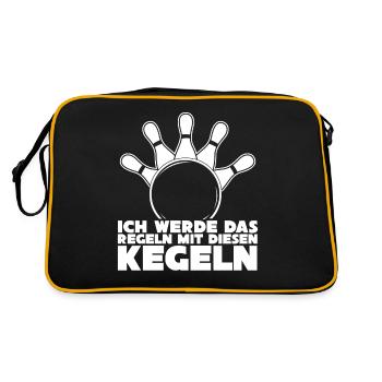 Kegeln Kegelbahn Kegler Kegelverein - Retro Tasche - Schwarz/Gold - Hinten