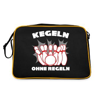 Kegeln Regeln Kegelbahn Kegelverein - Retro Tasche - Schwarz/Gold - Hinten