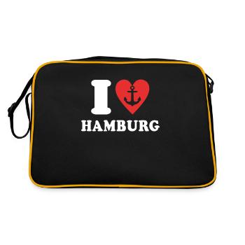 I Love Hamburg Liebe Hamburger - Retro Tasche - Schwarz/Gold - Hinten