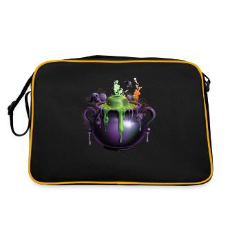 Gruseliges Halloween-Design Schauriger Hexenkessel - Retro Tasche - Schwarz/Gold - Hinten