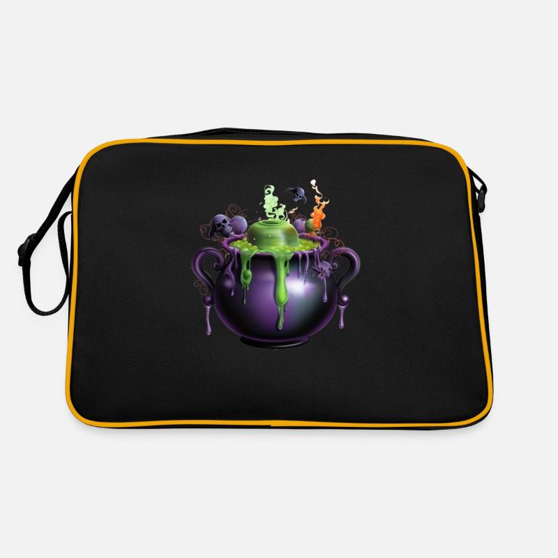 Gruseliges Halloween-Design Schauriger Hexenkessel - Retro Tasche - Schwarz/Gold