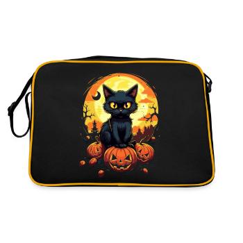 Nuit magique: Chat mignon sur Pumpkin Moonshine - Sac Retro - noir/or - Dos