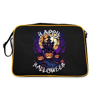 Happy Halloween with haunted castle, moon and pumpkins - Retro Bag - black/gold - Back