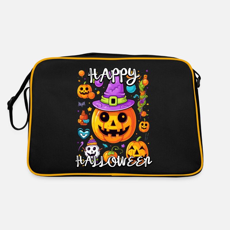 Enchanting pumpkin with witch hat for Halloween - Retro Bag - black/gold