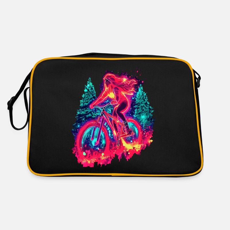 Synthwave Mountain Bike Girl Forest Ride Retro Bag