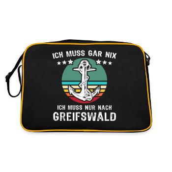 Greifswald Urlaub - Retro Tasche - Schwarz/Gold - Hinten