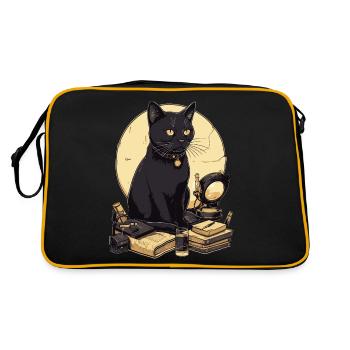 Schwarze Katze mit Bücher Bombay Cat Buch Katzen - Retro Tasche - Schwarz/Gold - Hinten