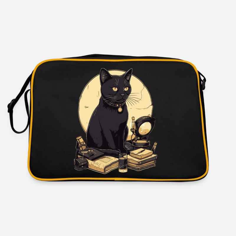 Schwarze Katze mit Bücher Bombay Cat Buch Katzen - Retro Tasche - Schwarz/Gold