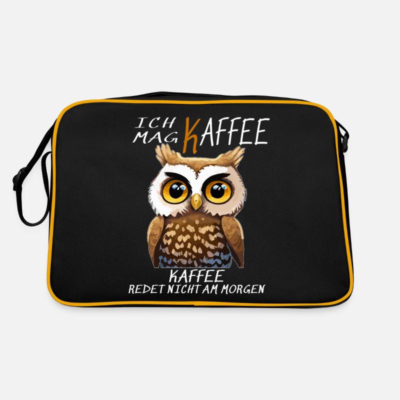 EULE ICH MAG KAFFEE - Retro Tasche - Schwarz/Gold