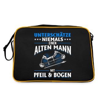 Unterschätze niemals einen Mann mit Pfeil & Bogen - Retro Tasche - Schwarz/Gold - Hinten