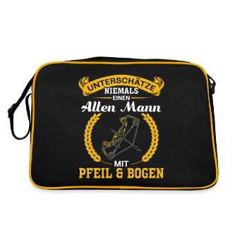 Unterschätze niemals einen Mann mit Pfeil & Bogen - Retro Tasche - Schwarz/Gold - Hinten