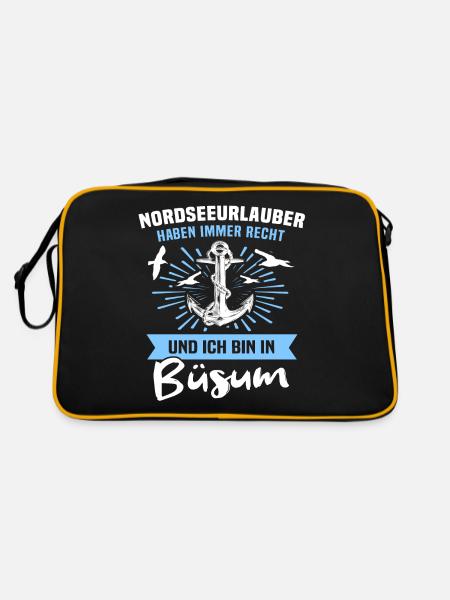 Büsum Urlaub - Retro Tasche - Schwarz/Gold