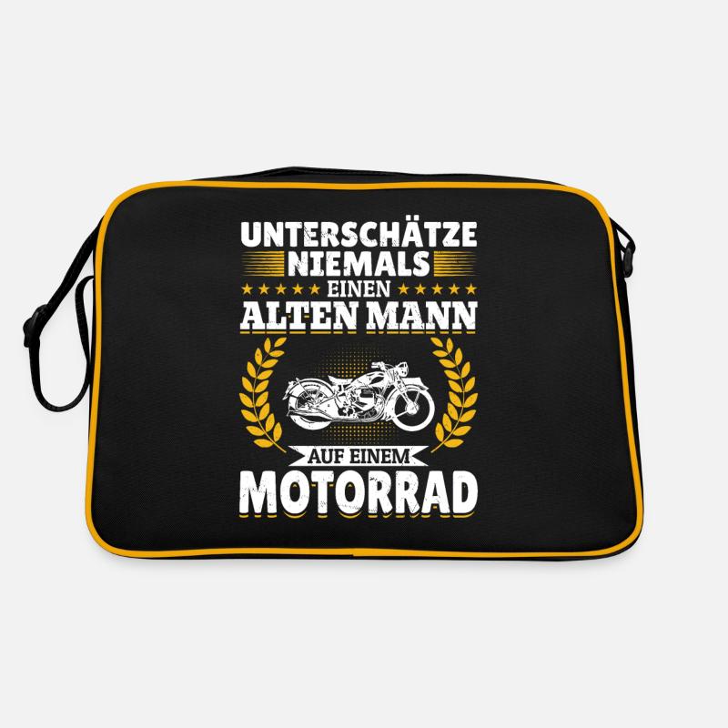 Unterschätze niemals einen Mann auf einem Motorrad - Retro Tasche - Schwarz/Gold