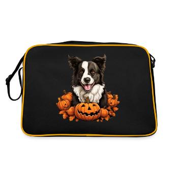 Border Collie Dog Pumpkin Lazy Halloween Party - Sac Retro - noir/or - Dos