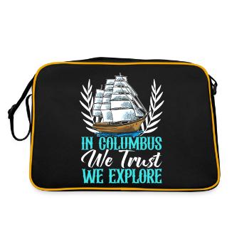 Wir vertrauen auf Kolumbus und erkunden den Kolumb - Retro Tasche - Schwarz/Gold - Hinten