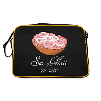 Mettbrötchen Hackfleisch Mett Hack - Retro Tasche - Schwarz/Gold - Hinten