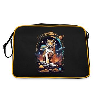 Tiger on the cliff in space - Solar System - Retro Bag - black/gold - Back
