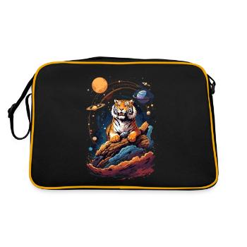Tiger on the cliff in space - Solar System - Retro Bag - black/gold - Back
