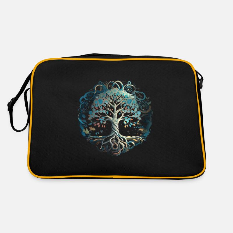Baum des Lebens Yggdrasil Wikinger Midgard Thor - Retro Tasche - Schwarz/Gold