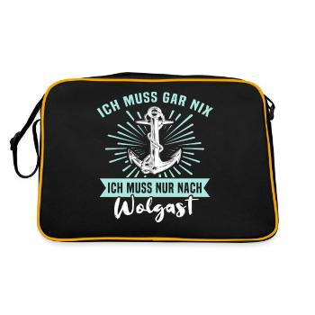 Wolgast Sprüche - Retro Tasche - Schwarz/Gold - Hinten